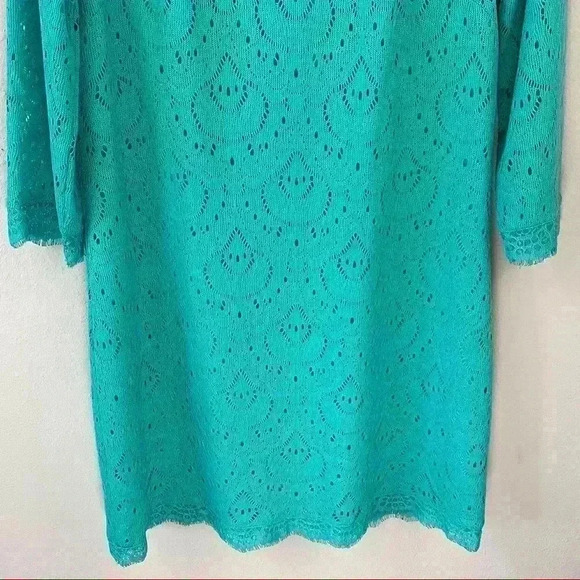 London Times teal lace overlay shift dress - Picture 3 of 4